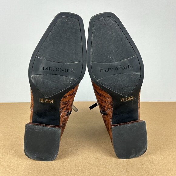 Franco Sarto Nico Snake Faux Leather Ankle Boots Womens 8.5 Brown Side Zip - Picture 7 of 10